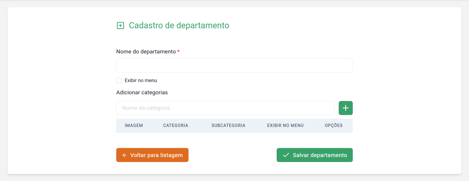 Cadastrar departamento